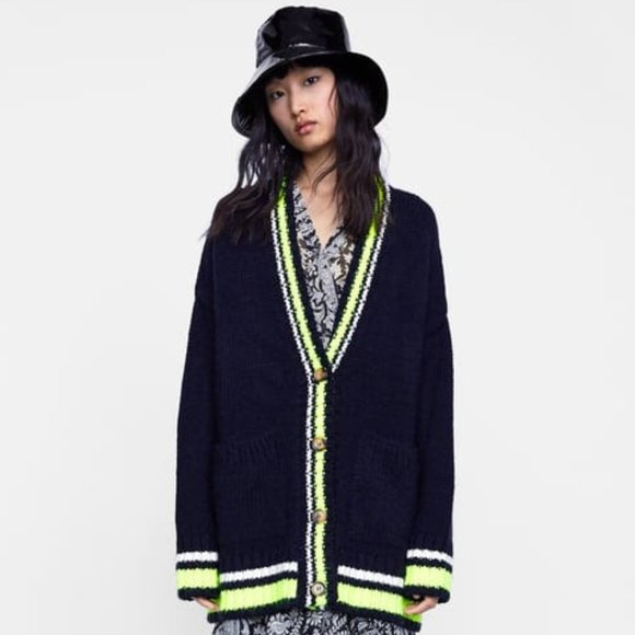ZARA CONTRASTING FLUORESCENT CARDIGAN SZ S - Picture 2 of 8